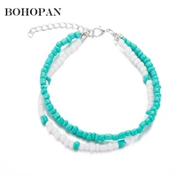 double layer beads anklet for women green white resin bead simple anklets holiday beach foot jewelry female bohemian accessories