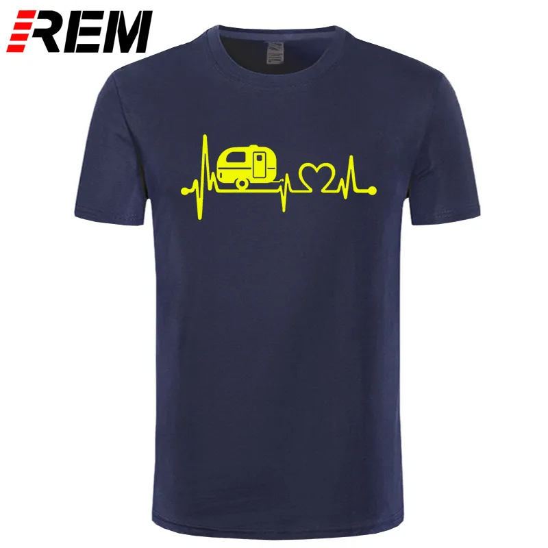 REM, горький кофе, новые летние хлопковые мужские футболки, топы, футболки с короткими рукавами, Camper, для путешествий, Hiker, Camper, Heartbeat, футболка - Цвет: navy yellow