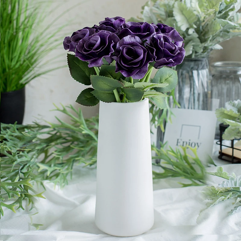 Purple Розы белые искусственные шелковые цветы высокое качество букет 30 см 1 шт. Искусственные цветы украшение для свадьбы Дома Сан Валентин - Color: Purple