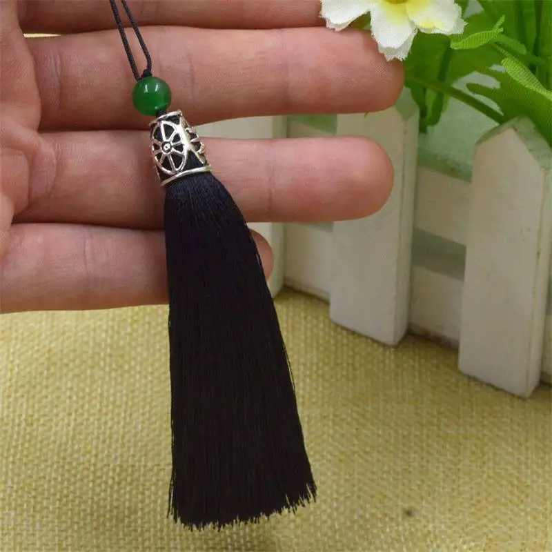 DoreenBeads 1 шт. один цвет кисточкой сплав ключ кисточкой с бисером мягкие шторы одежды Домашний текстиль закладки украшения 10 см длинные - Цвет: black