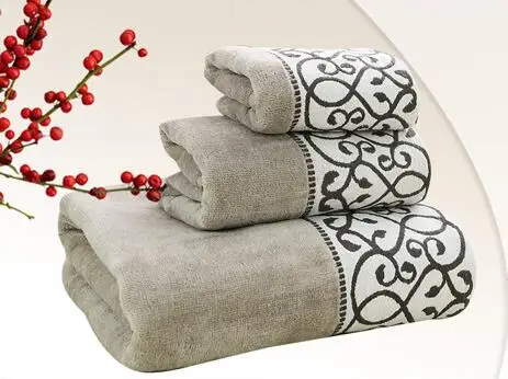 1pc Face Towel 1pc Small Face Towel Grey Cotton Elegant European Style Pattern  Three Towels Sets