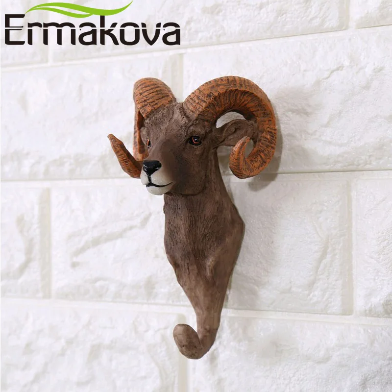 ERMAKOVA Decorative Resin Animal Head Key Holder Wall Hanger Statue Shaped Coat Hat Hook Hanging Rack Home Decor | Дом и сад
