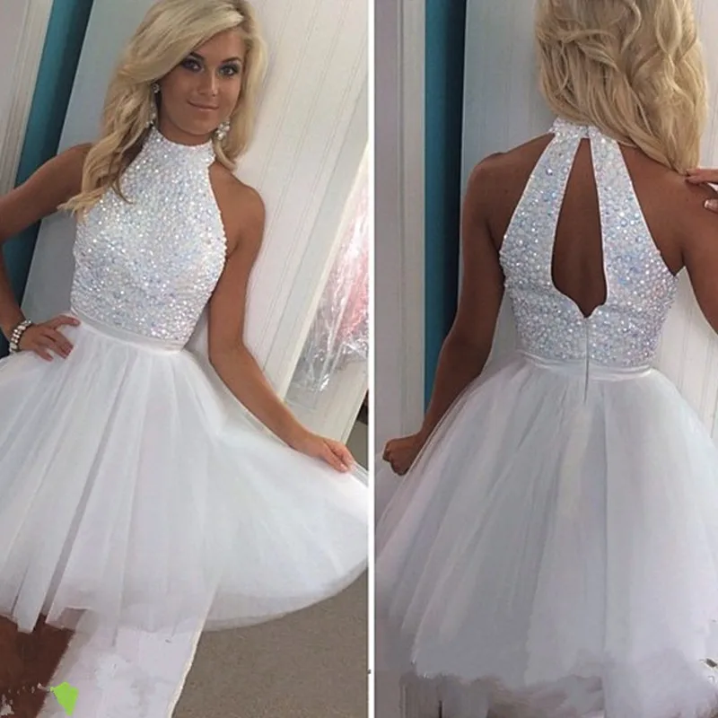 Homecoming Платья 2016 Высокий Воротник Кристаллы Бисера Короткие Выпускного Вечера