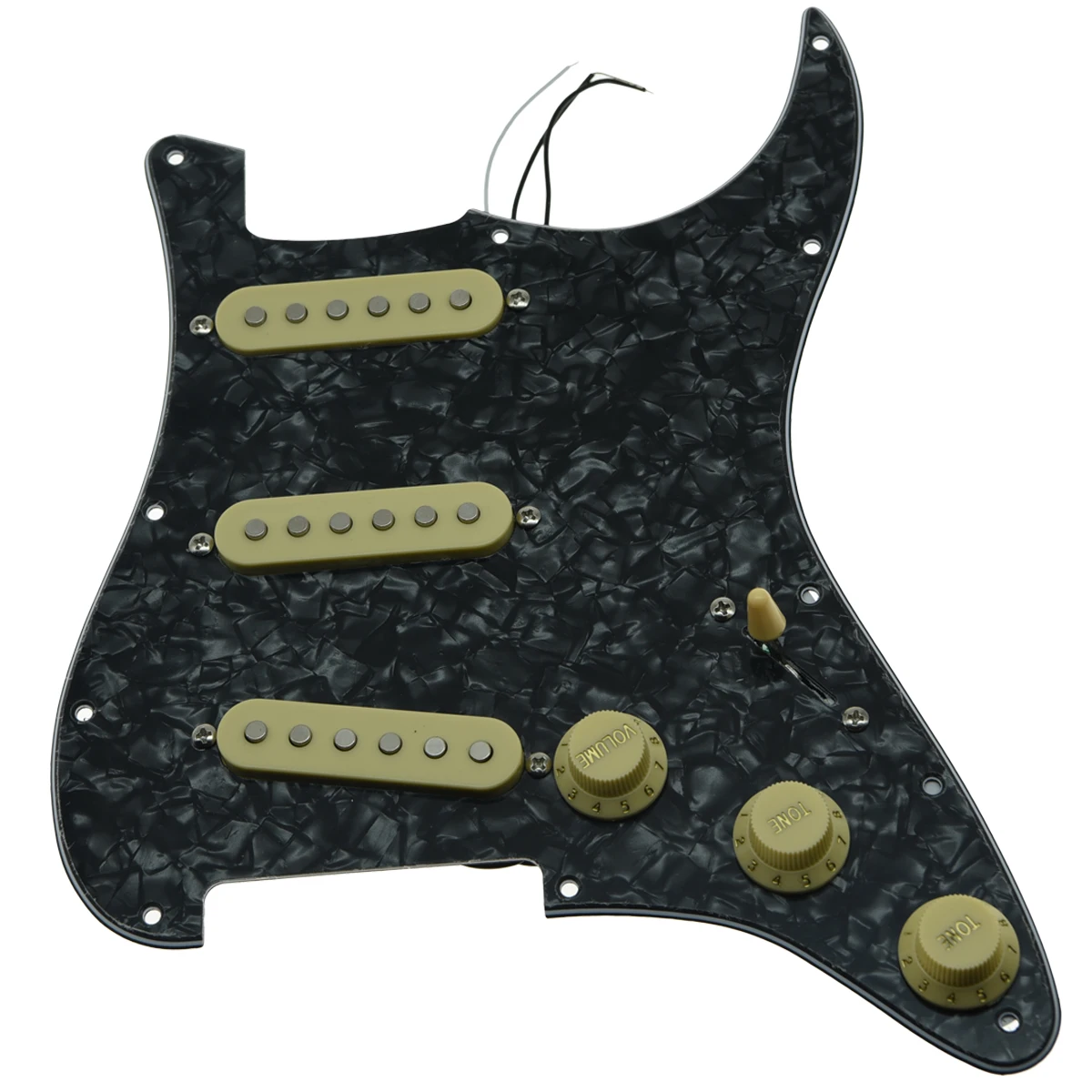 KAISH различные загруженные Strat SSS Pickguard Prewired ST Strat Pickguard с звукоснимателями подходит для крыла - Цвет: Black Pearl-IV