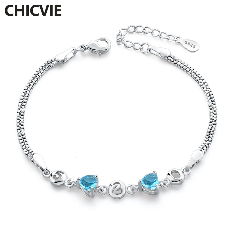 CHICVIE синий 520 любовь кристалл треугольные браслеты и для женщин очаровательные