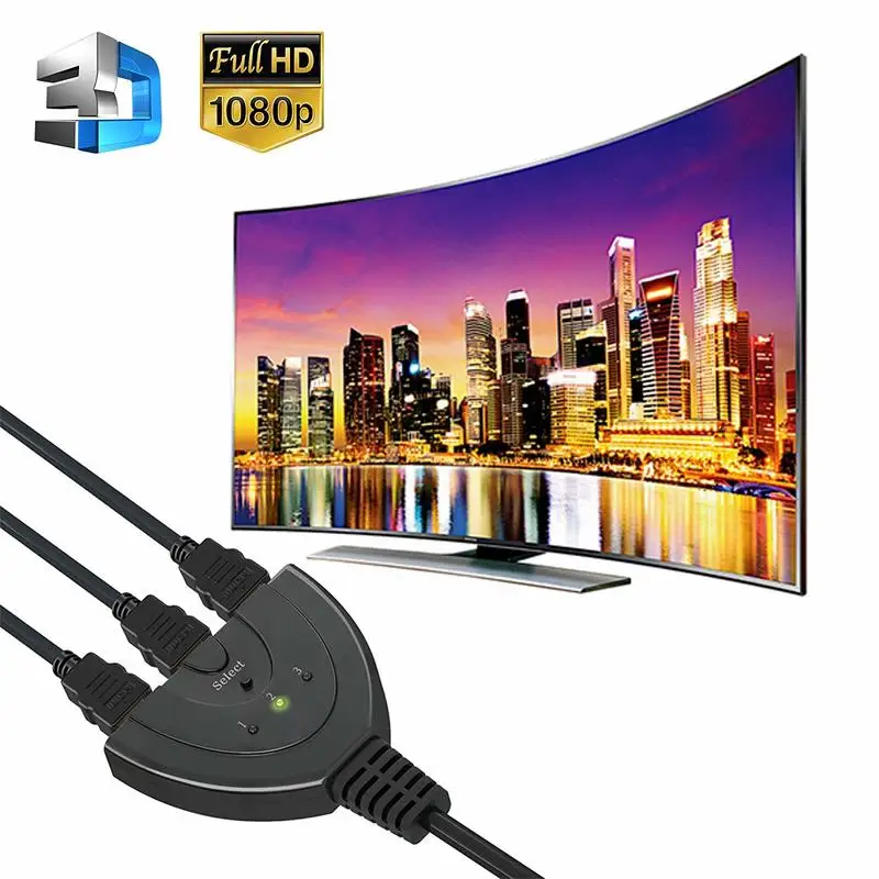 Basix Mini 3 Port Переходник HDMI разветвитель Cable 1.4b 1080P Коммутатор Switch в 1 хаб с выходом