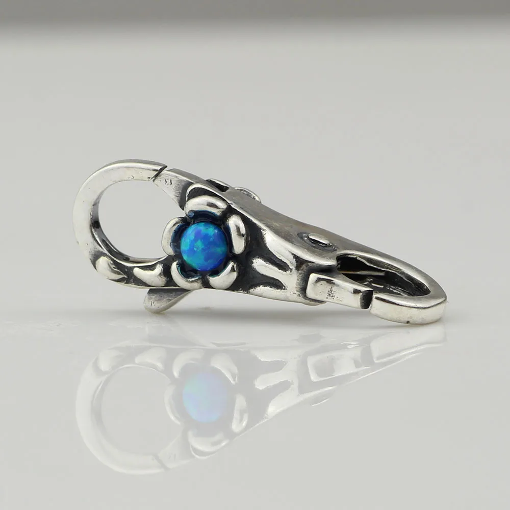 S925 Sterling Silver Blue Opal Rock Lobster Button Diy Jewely Charms Fit European Troll Bracelet Beads for Jewelry Making | Украшения и
