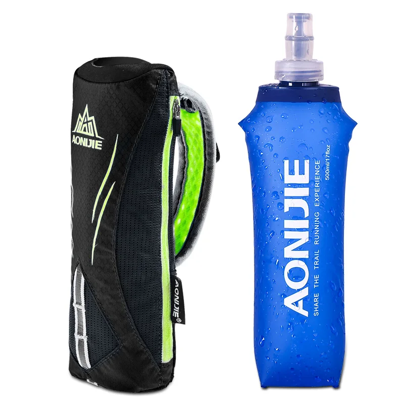 Black-With Bottle AONIJIE E908 Беговая ручная бутылка для воды, держатель для чайника, сумка для хранения на запястье, гидратационный пакет, мягкая фляга для воды, марафонская гонка - Цвет: Black-With Bottle