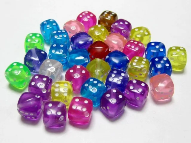 

100 Mixed Colour Transparent Acrylic Dice Beads 8X8mm