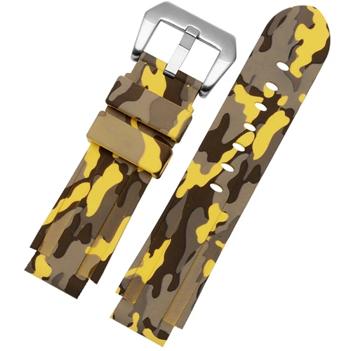 Camouflage yellow Качественный силиконовый ремешок для часов 24*16 мм, цветной браслет, сменный резиновый ремешок для Timex T2N739 T2N721 720 - Цвет ремешка: Camouflage yellow