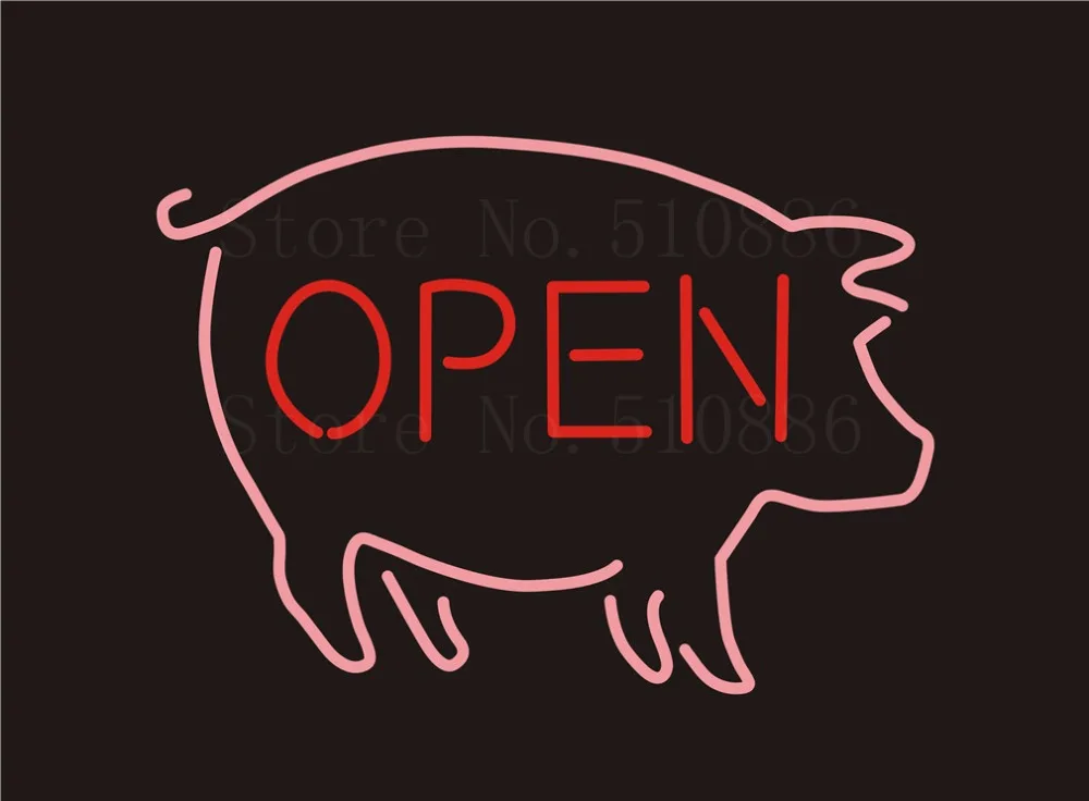 

NEON Sign BBQ Pig Meats Barbecue Real GLASS Tube Bar Club PUB Signboard Display Store Shop Restaurant Light Custom Signs 17*14"