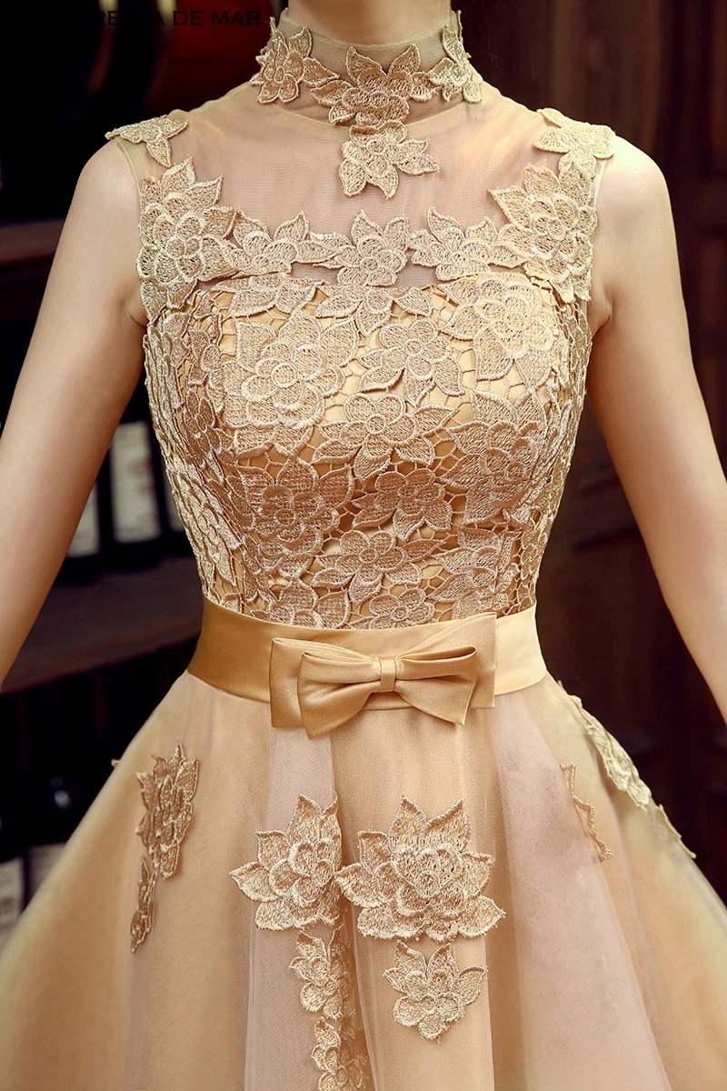 Vestido invitada кружевное Пышное Золотое короткие платья для невесты ropee d'honneur красивое свадебное платье