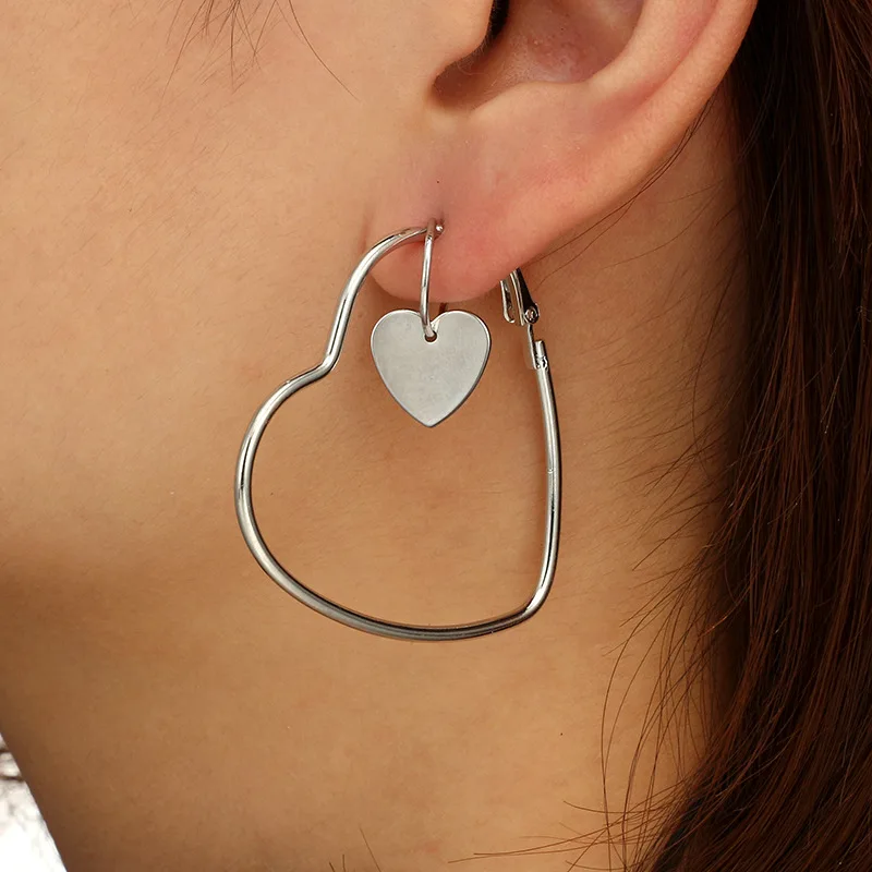 

2Pais Double Heart Hoop Earrings for women Geometric Hanging Earrings Female Fashion Modern Jewelry Oorbellen Accessories