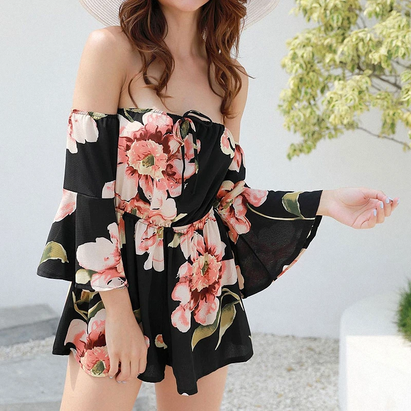Fashion Women Rompers Print Jumpsuit Summer Female Chest Wrapped Strapless Playsuit Beach Party Casual Lace Up Romper | Женская одежда