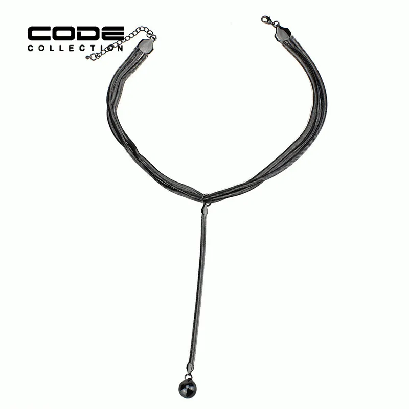 Цепочка многослойная женская с черным покрытием и кулоном | Украшения аксессуары