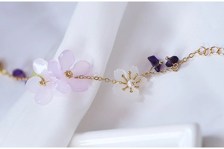 Sansummer, новинка, хит, модный, цветок, фиолетовый камень, романтичный, Feautiful, для девушек, браслет для женщин, вечерние ювелирные изделия из смолы, 5057