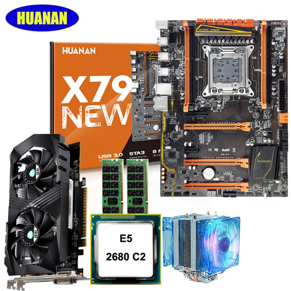 Материнская плата huanan Zhi deluxe X79 с M.2 cpu Xeon E5 2680 2,7 ГГц с кулером оперативной памяти 32 Гб(2*16 Гб) DDR3 RECC видеокарта GTX1050Ti 4G