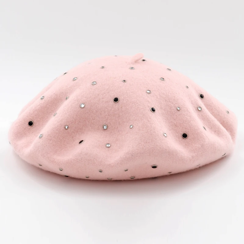 Берет Женские французские шерстяные береты женская зимняя шапка со стразами