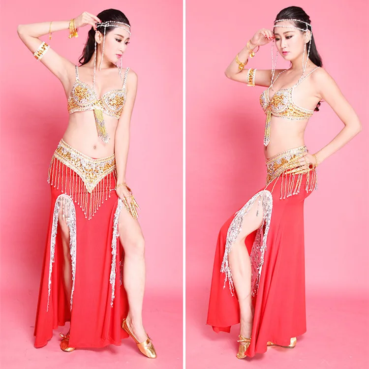 Танцевальная одежда для сцены костюмы восточных танцев (юбка + пояс бюстгальтер)