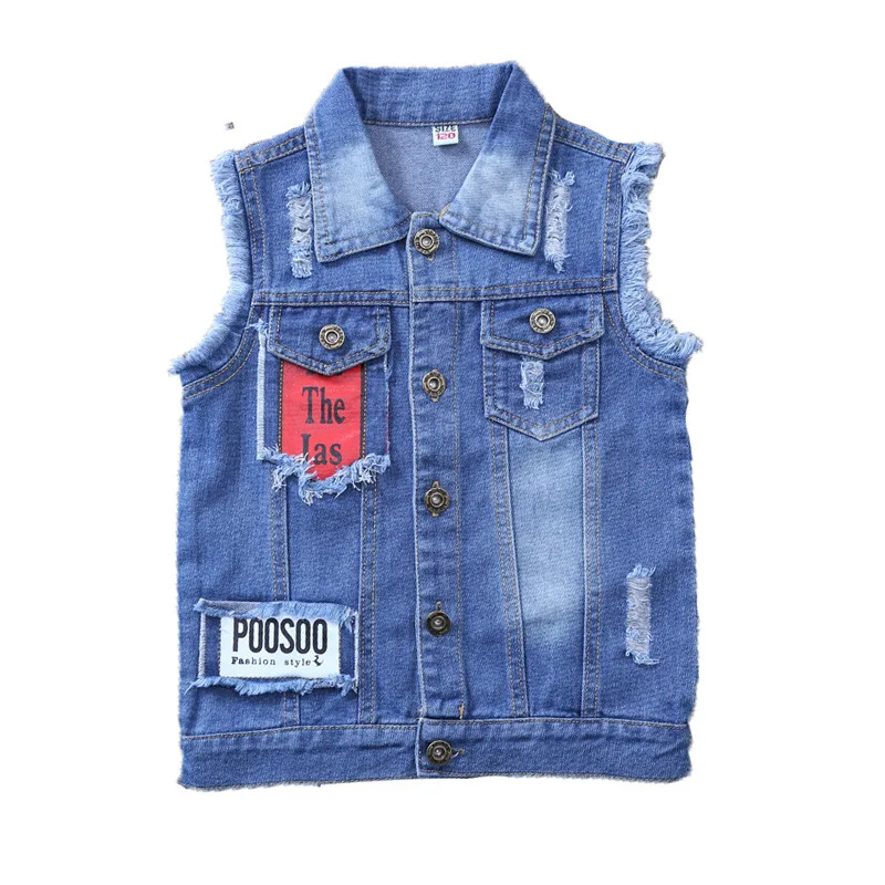 Джинсовая безрукавка для мальчиков повседневный ковбойский жилет из денима