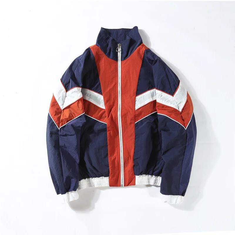 Женские винтажные хип хоп куртки весна 80s 90s красный белый синий пэчворк