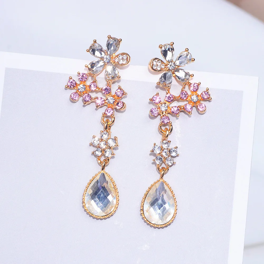 Новинка 2019 корейские элегантные блестящие серьги в виде цветка с розовыми