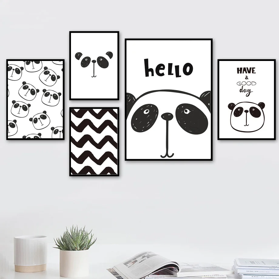 Милый мультфильм панда настенная живопись холст скандинавские постеры и принты