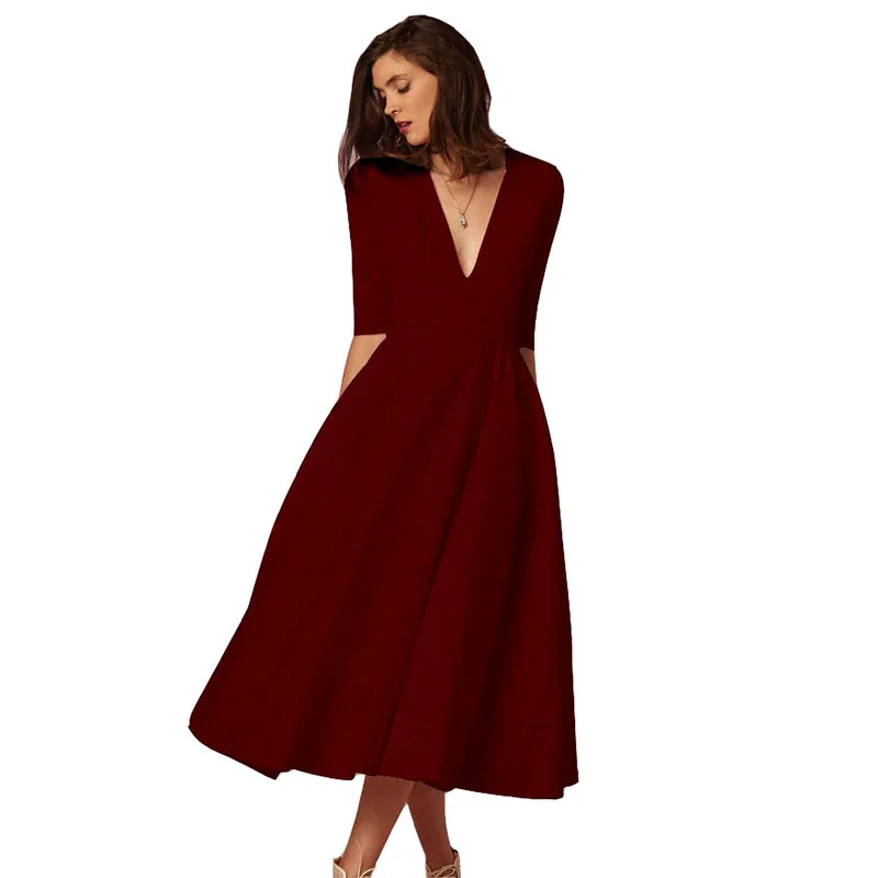 Женское винтажное платье до середины икры с V образным вырезом|dress vintage|dresses vintage