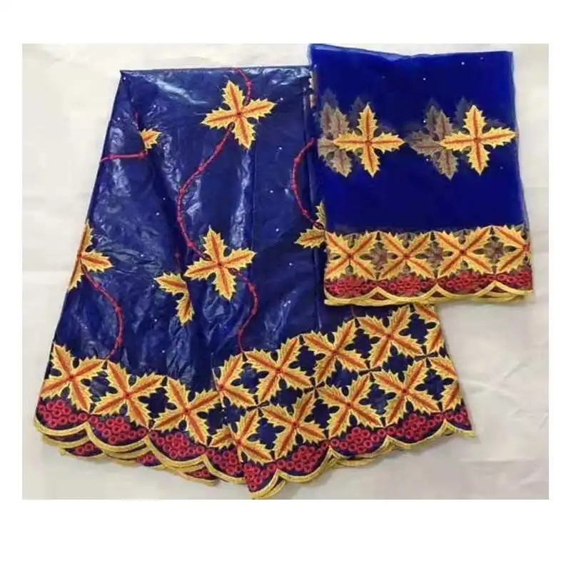 

Senior 5 Yards Gold red Jacquard African Embroidered Bazin riche Getzner French 2 Yards Net Lace Fabric for women Party Dress