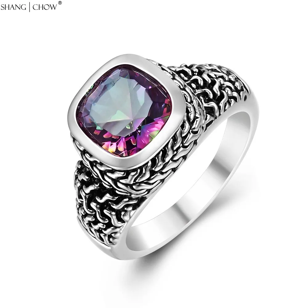 New Autumn Vintage Jewelry with Rainbow Mystic Crystal 925 Sterling Silver Ring for women BALL GOWN brightest star R1460 | Украшения и