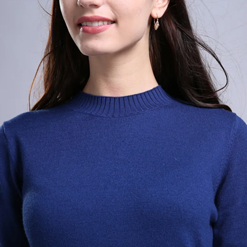 Sparsil Women's Autumn O-Neck Cashmere Blend Pullover Sweater Fashion Lady Rib Cuff Knitted Hem Split Design Knitwear Sweaters | Женская