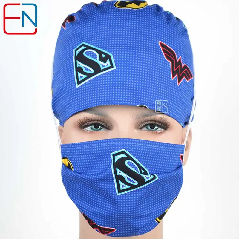 7 cap and mask Hennar медицинские скрабы шапки Мужские маски с принтом медицинские шапки маски доктора медсестры больницы клинические хлопковые мужские головные уборы L08 - Цвет: 7 cap and mask