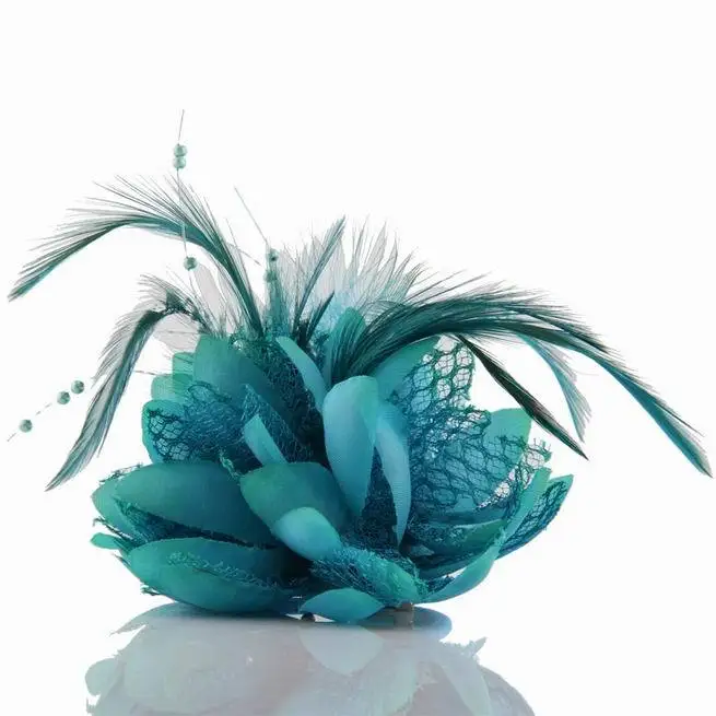 Teal Blue Цветок перо эластичная повязка на голову запястье манжеты свадебные заколки для волос шпилька корсаж аксессуары для волос - Цвет: Teal Blue