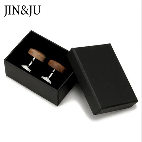 With Gifts Box JIN& JU, низкий ключ, роскошные запонки из орехового дерева для мужчин, высокое качество, мужские ювелирные изделия, Круглые, ореховые запонки, мужские запонки - Окраска металла: With Gifts Box