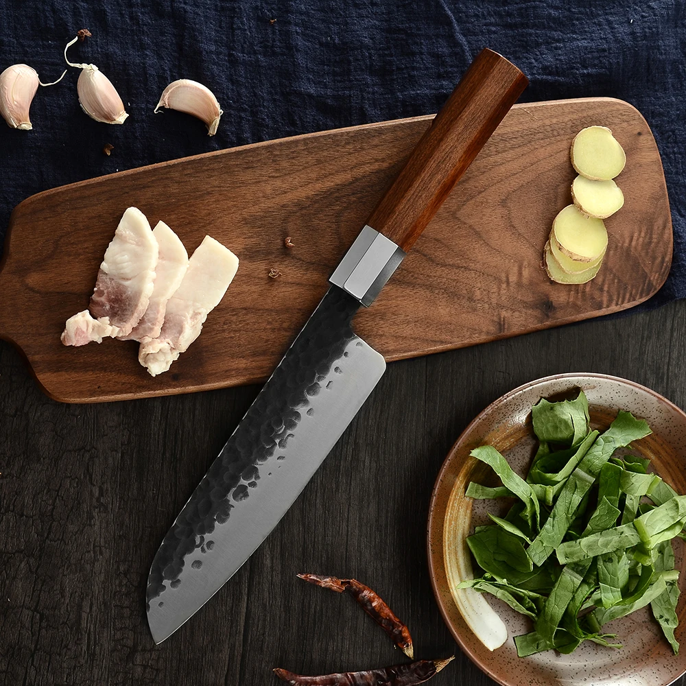 XYj 8 ''нож шеф повара 7'' Santoku ручной работы кованые ножи из углеродистой стали