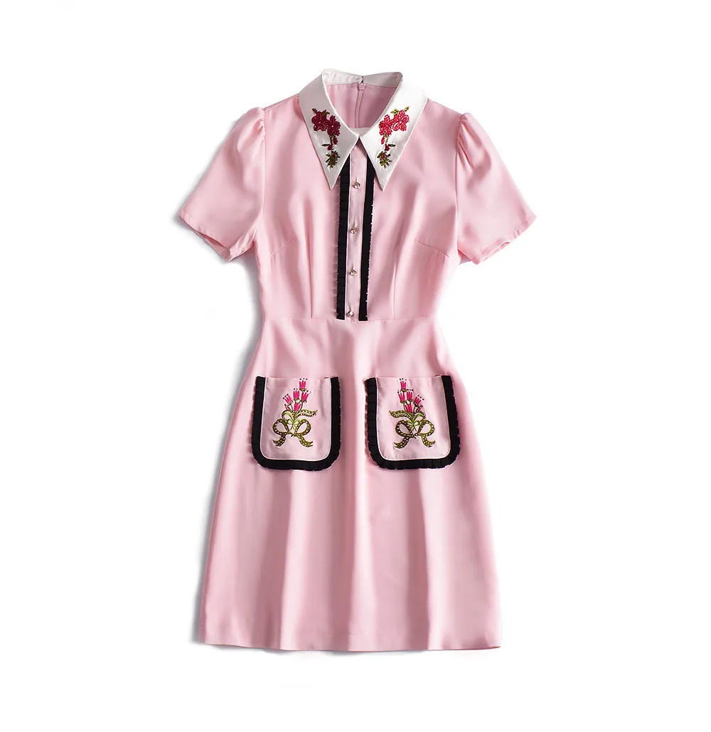 2018 Подиумные платья весна/лето черное/розовое вышитое бриллиантами