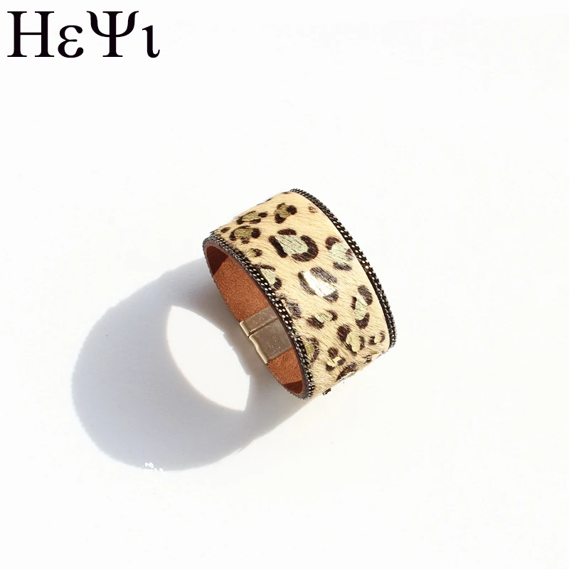Ширина 3,2 см и 3,8 см, дизайн, конский волос, Корея, бархат, кожа, магнитная пряжка, браслет, Леопардовый узор, женский модный браслет