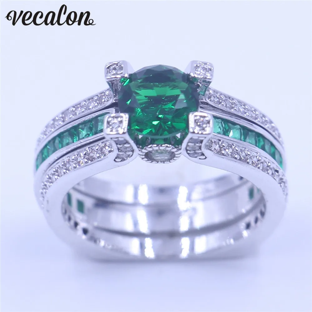 Vecalon 10 colors couple Anniversary ring 5A zircon Cz White Gold Filled wedding Band Set for women men Birthstone Jewelry | Украшения и