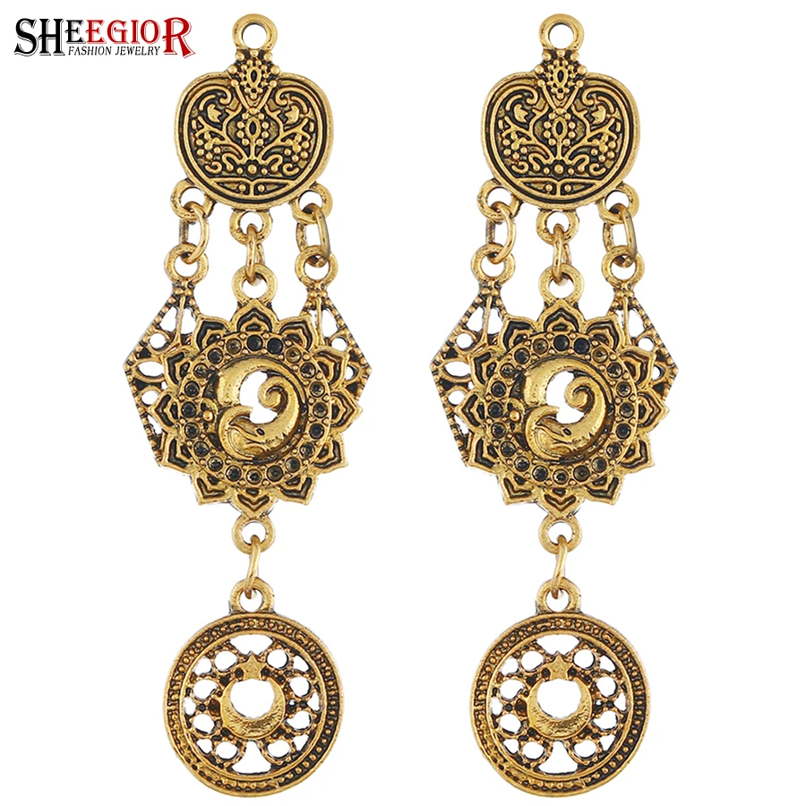 Индийские винтажные длинные серьги-гвоздики shegior для женщин аксессуары полые