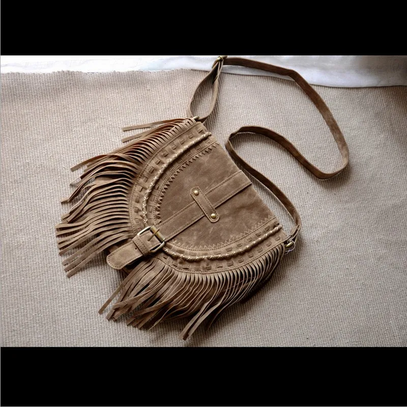 Женская сумка мессенджер с бахромой из искусственной замши в стиле бохо хиппи