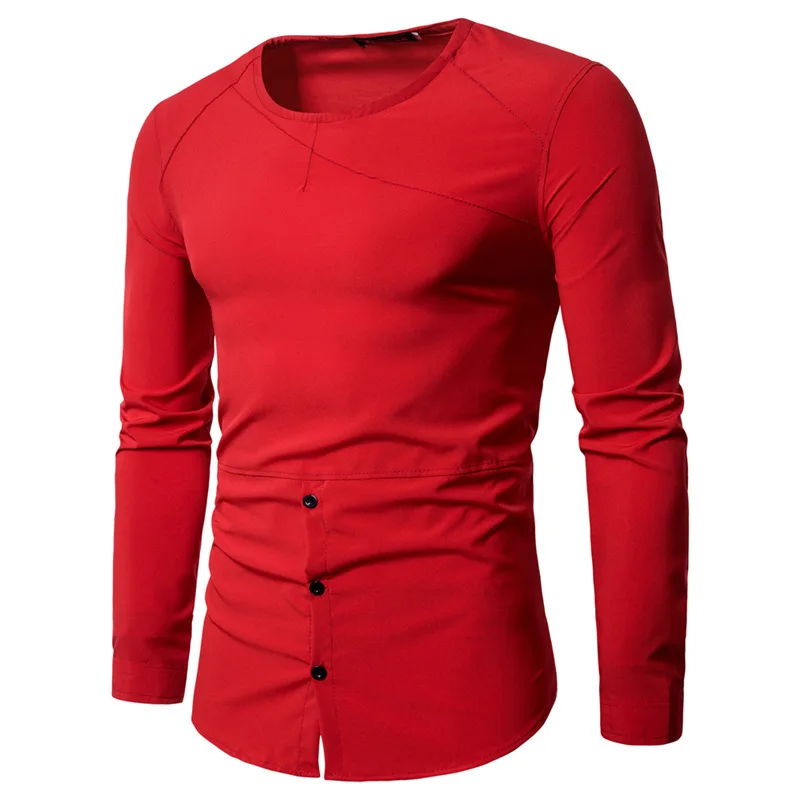 

New Summer Men Slim Personality Round Neck Pullover Long Sleeve Fashion Tshirt Casual Mens Clothing T Shirts Male