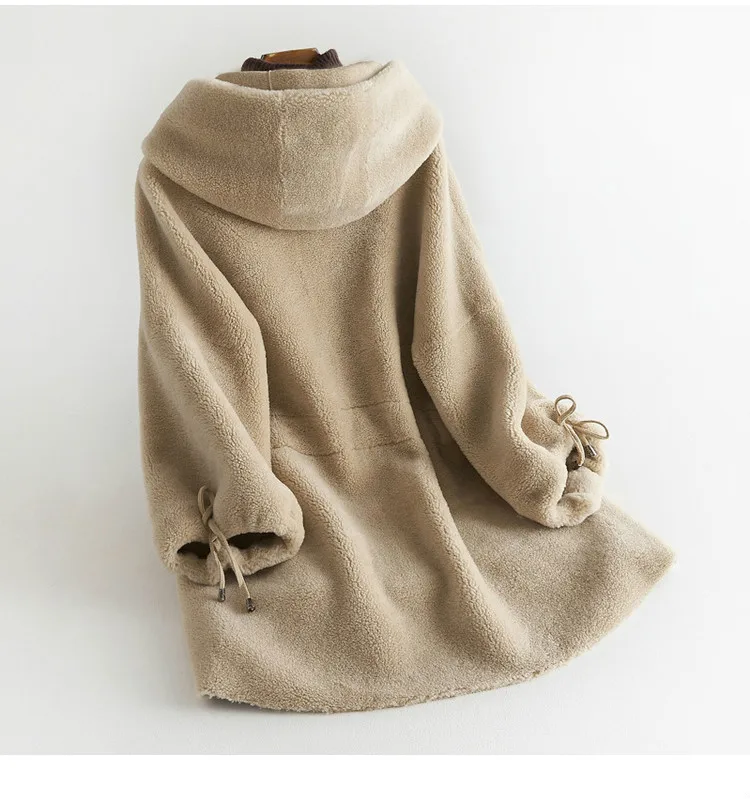 AYUNSUE Real Fur Coat Winter Woman Coats Korean Fashion Casual Midi Long Wool Hooded Jacket Elegant Ldies Outwear B18F23350