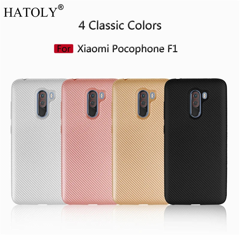 HATOLY For Fundas Xiaomi Pocophone F1 Case Mi Soft TPU Carbon Fiber Back Cover Cases for Global Little |
