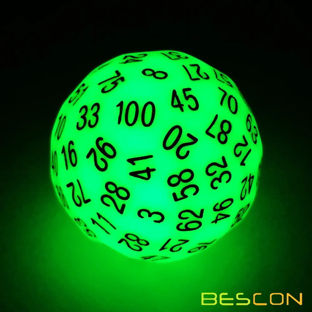 Bescon супер нефритовые Светящиеся в темноте многогранные кости 100 сторон, светящиеся D100 штампы, 100 сторонний кубик, светящиеся D100 игровые кости