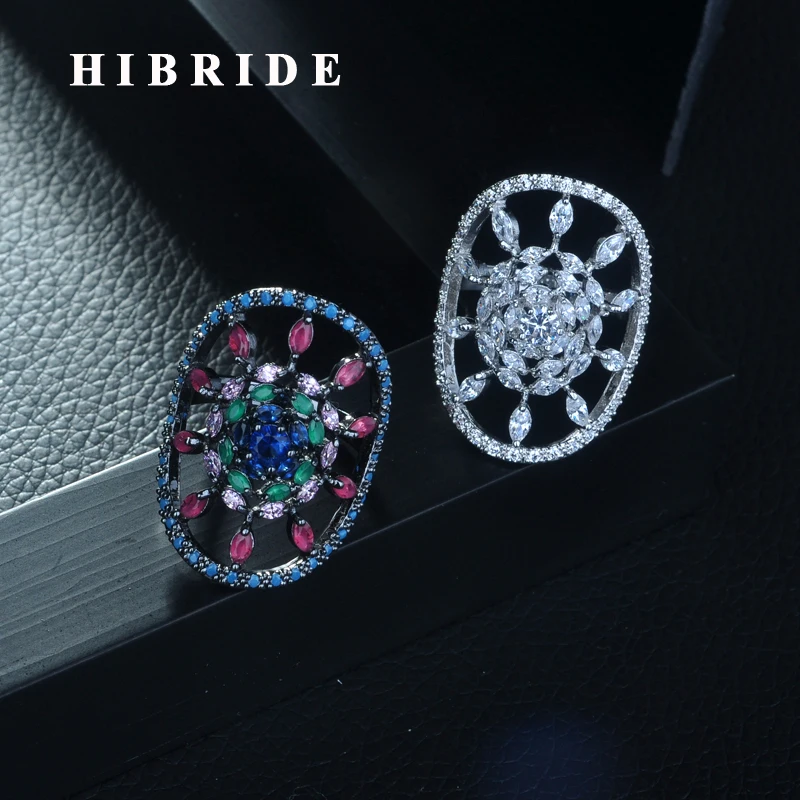

HIBRIDE Beauty Shiny AAA Cubic Zirconia Flower Decign Rings for Women Luxury Finger Ring Bridal Wedding Party Gifts Bijoux R-259