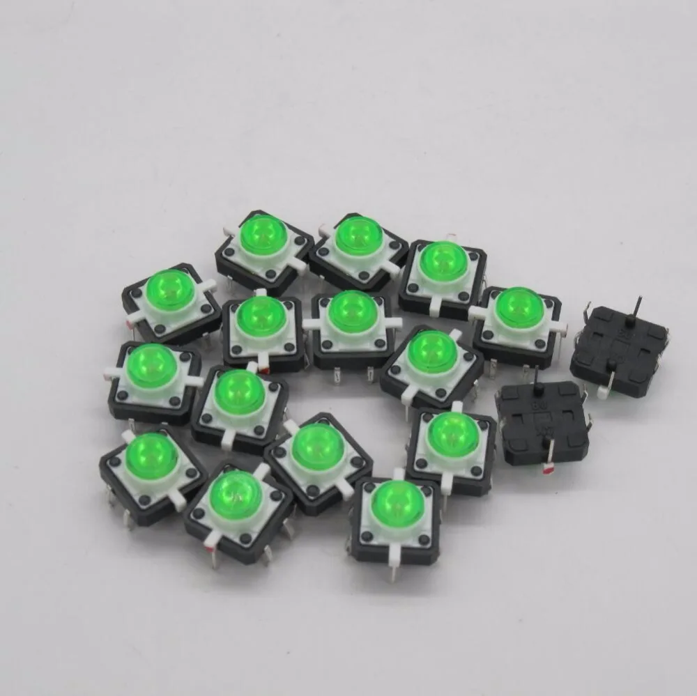 20 шт./лот зеленый 12x12 мм Переключатель тактовых выключателей с подсветкой