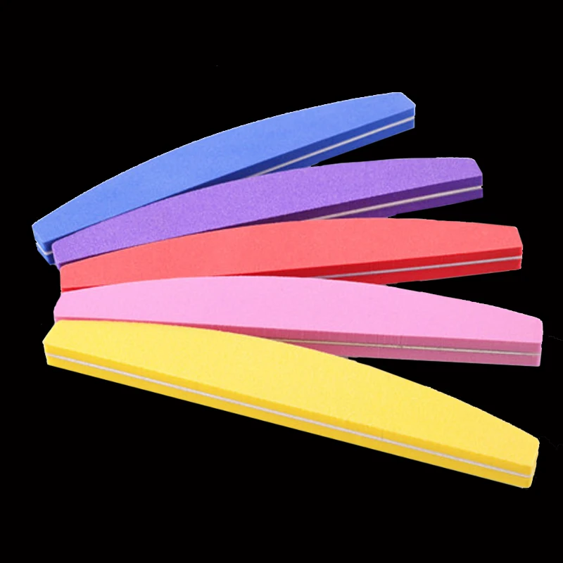 

5Pcs/lot Nail Sandpaper File Boat diamond spong Nail File Half Moon 100/180 Sanding Foam Emery Board UV Gel Nail Files Buffer