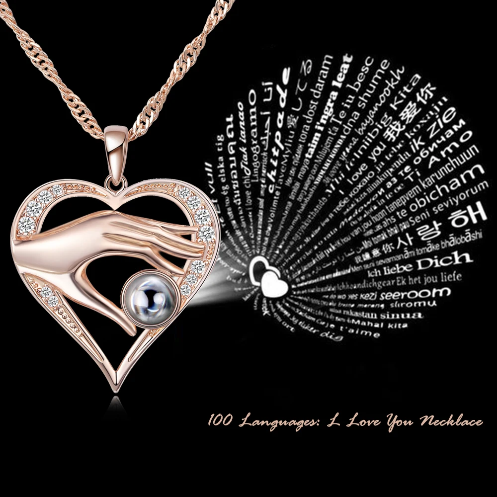 

Lateefah I Love You Necklace 100 Languages Heart Love Necklace Love Memory Projection Pendant Necklace for Gifts Mother's Day