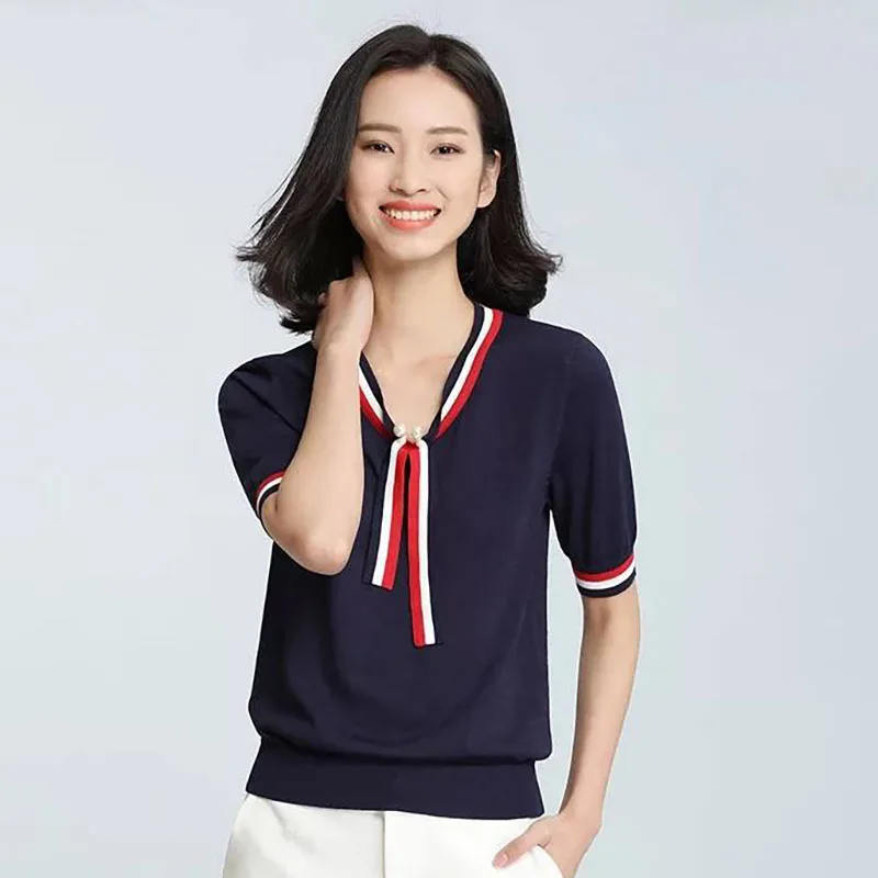 womens top Lady Cotton Short sleeve V-neck woman tshirt all match Basic t-shirt black gray white color bts | Женская одежда