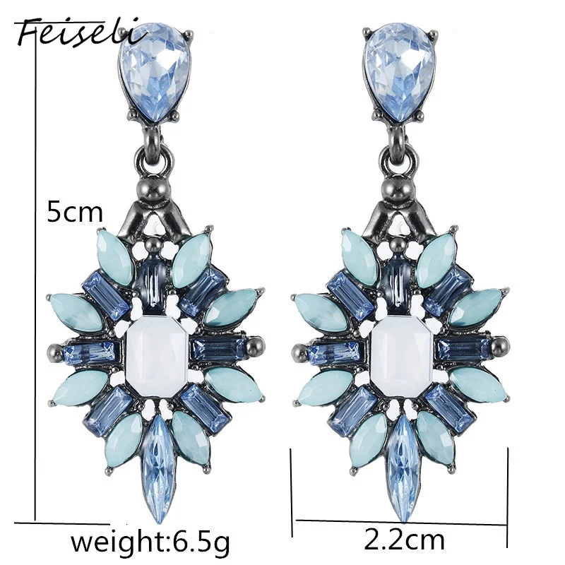 Feiseli красочные ретро горный хрусталь кристалл геометрические свисающие серьги